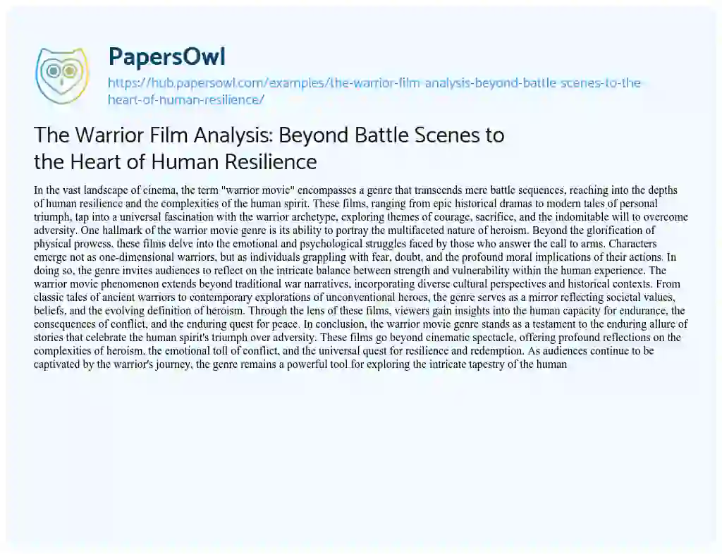 Essay on The Warrior Film Analysis: Beyond Battle Scenes to the Heart of Human Resilience