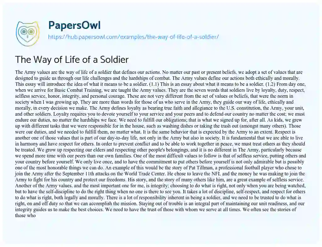 Essay on The Way of Life of a Soldier