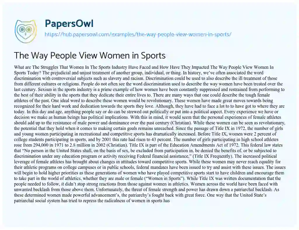 Essay on The Way People View Women in Sports