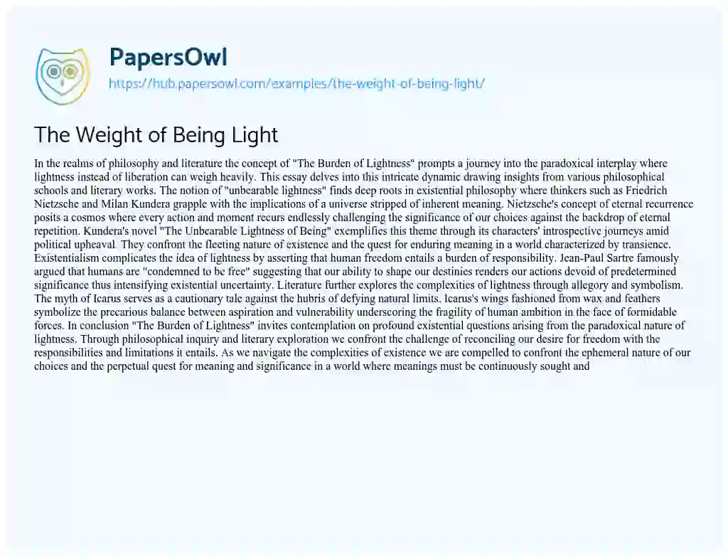 Essay on The Weight of Being Light