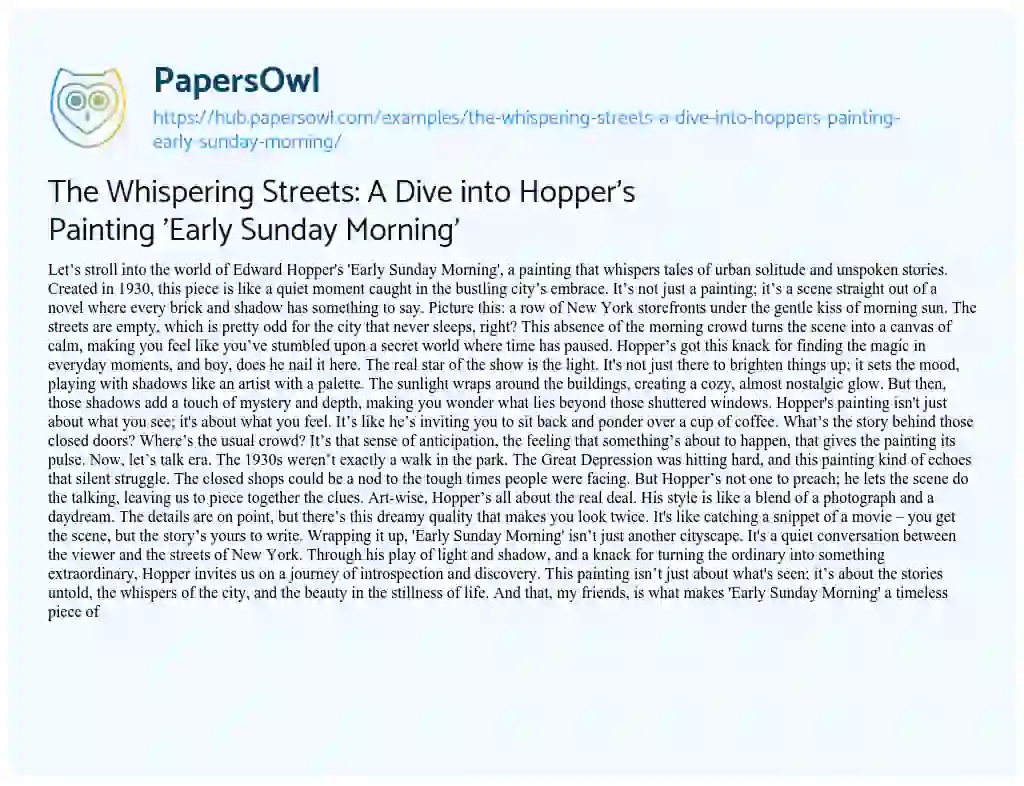 Essay on The Whispering Streets: A Dive into Hopper’s Painting ‘Early Sunday Morning’