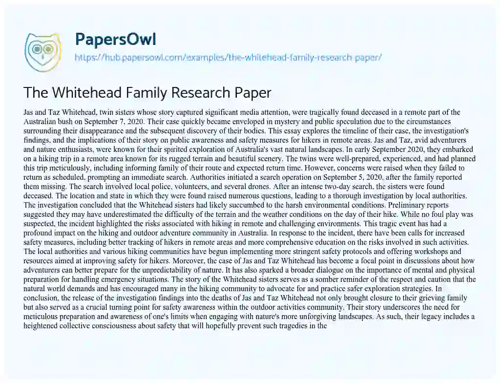 Essay on The Whitehead Family Research Paper