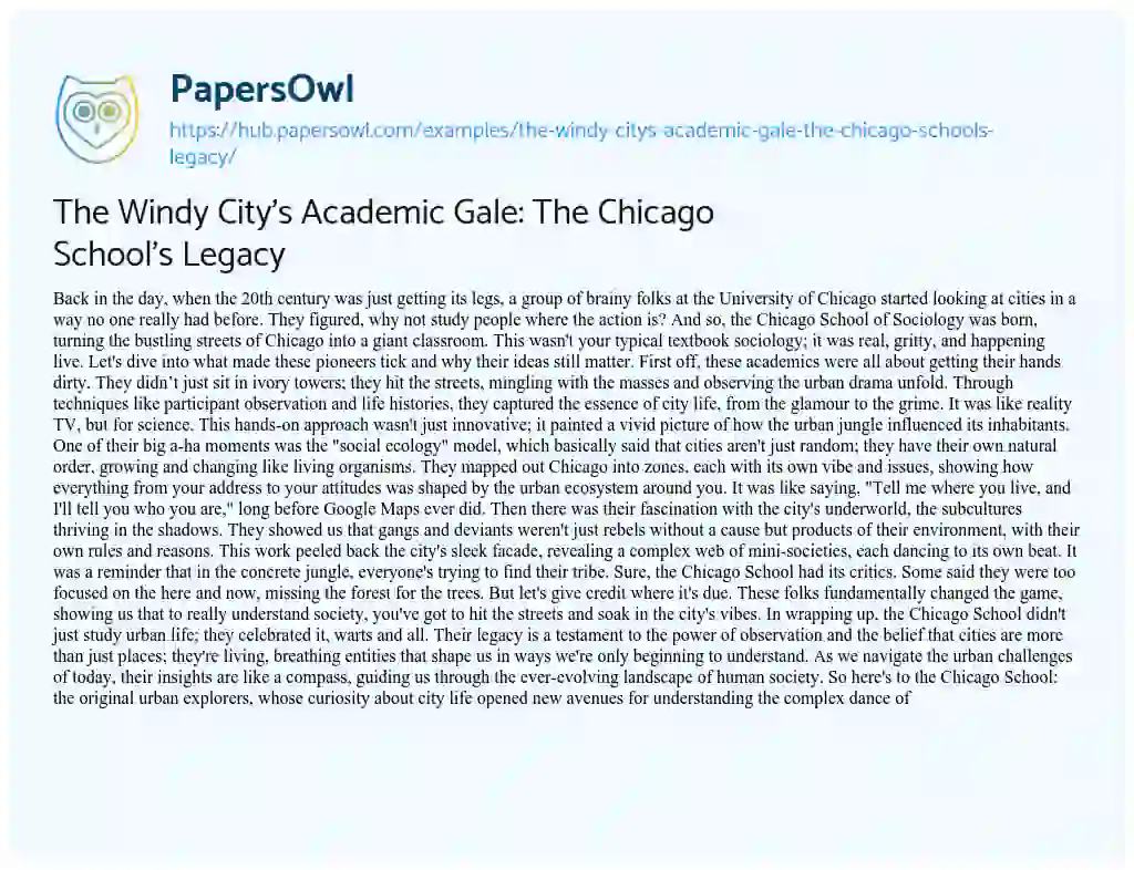 Essay on The Windy City’s Academic Gale: The Chicago School’s Legacy