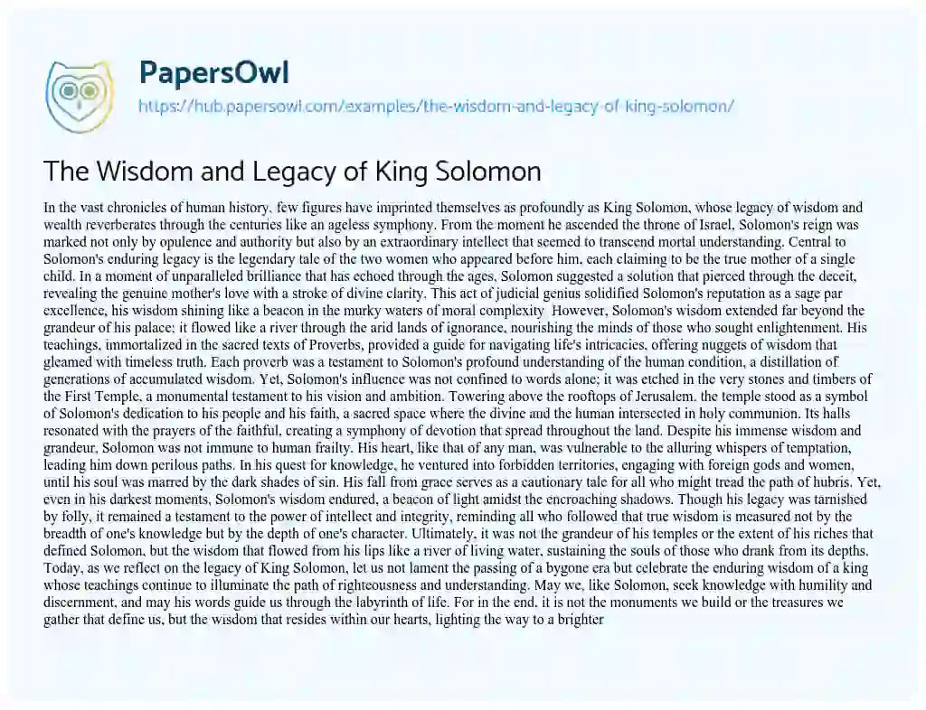 Essay on The Wisdom and Legacy of King Solomon