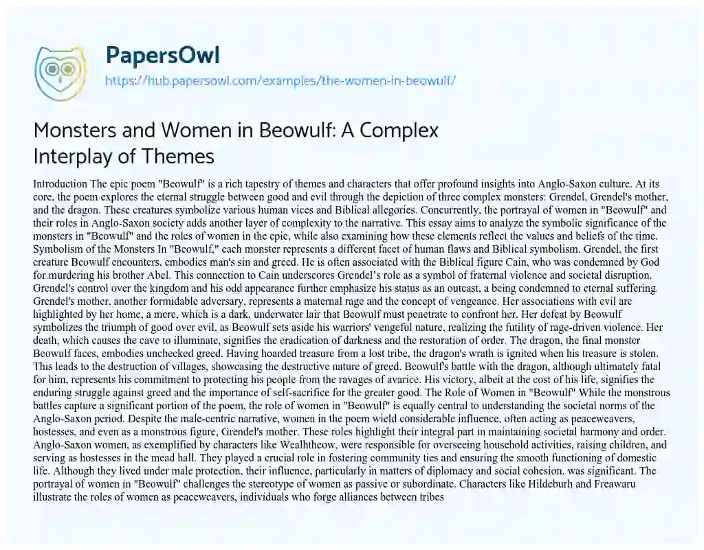 Essay on Monsters and Women in Beowulf: A Complex Interplay of Themes