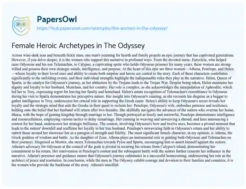 Essay on Female Heroic Archetypes in The Odyssey