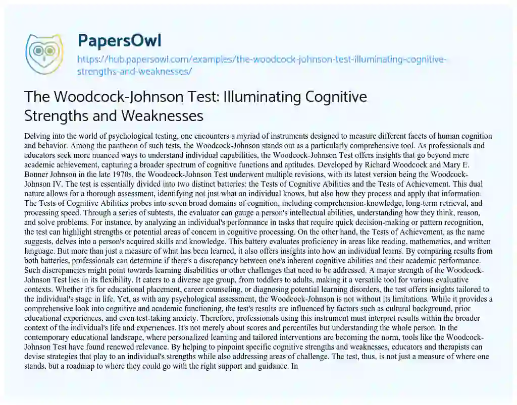 Essay on The Woodcock-Johnson Test: Illuminating Cognitive Strengths and Weaknesses