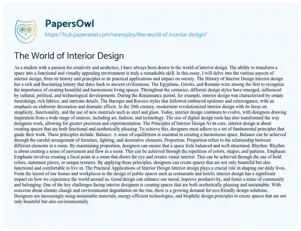 Essay on The World of Interior Design