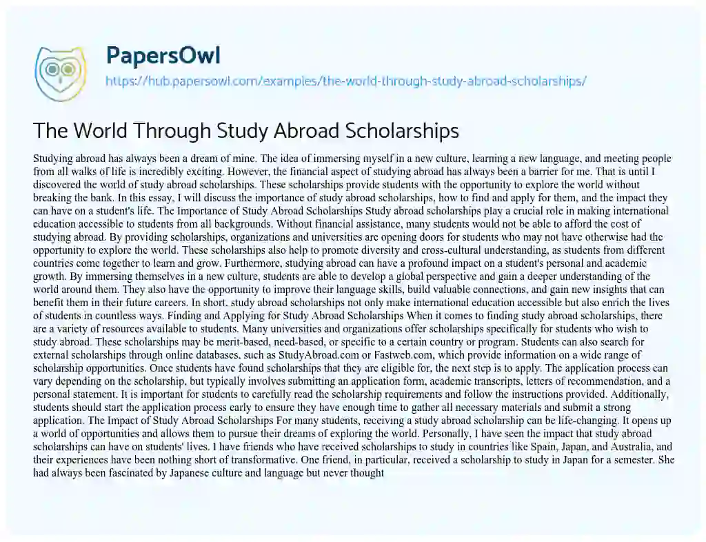Essay on The World Through Study Abroad Scholarships