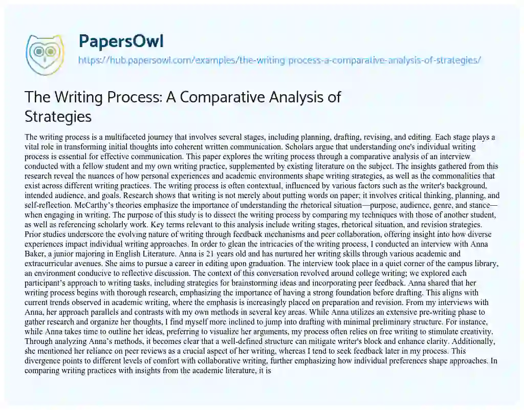 Essay on The Writing Process: A Comparative Analysis of Strategies