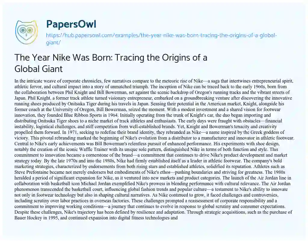 Essay on The Year Nike Was Born: Tracing the Origins of a Global Giant