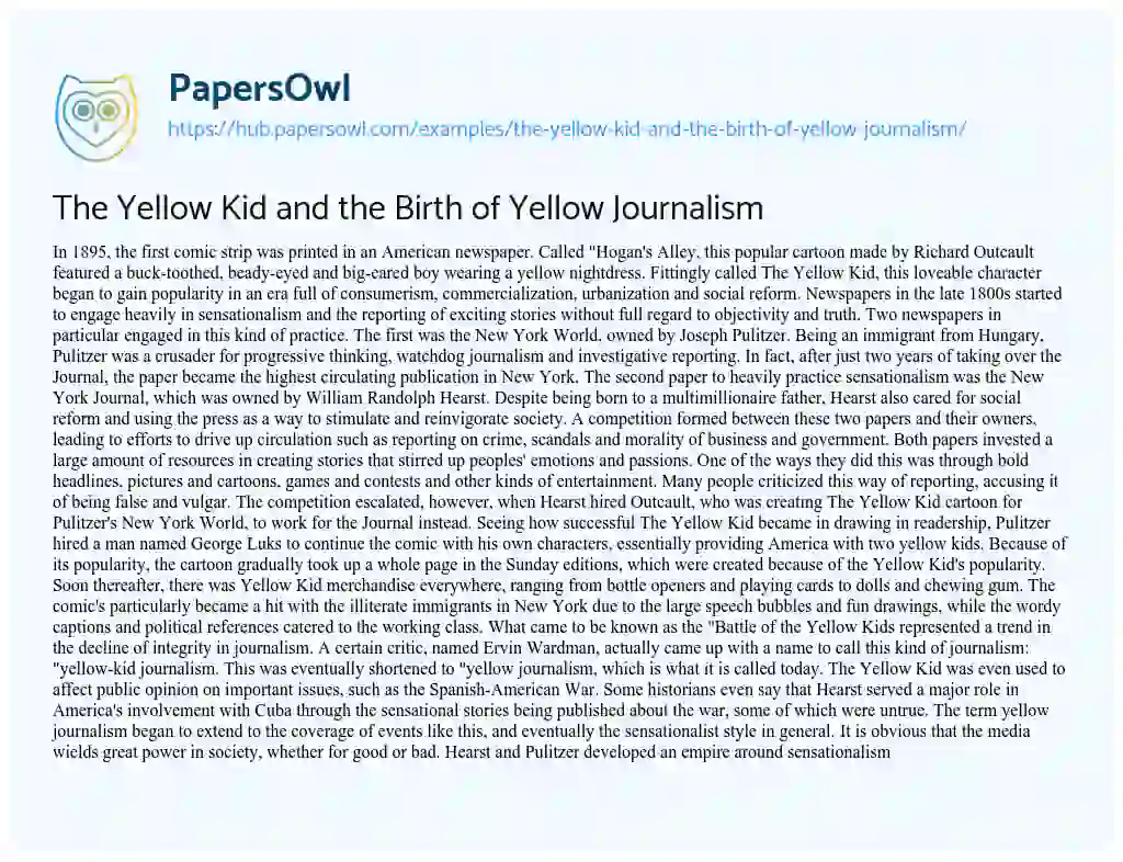 Essay on The Yellow Kid and the Birth of Yellow Journalism