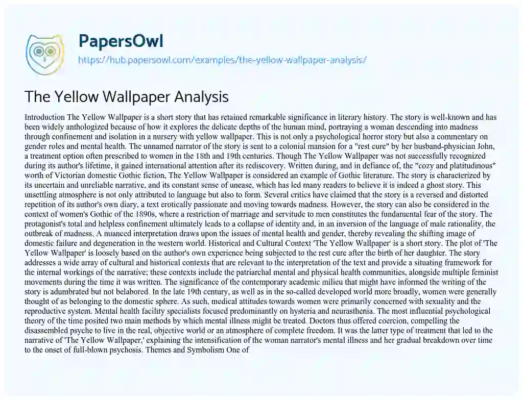 Essay on The Yellow Wallpaper Analysis
