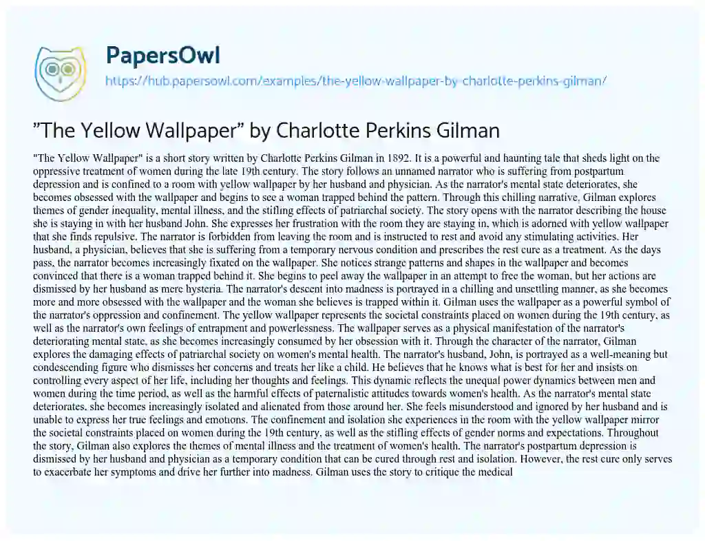 Essay on “The Yellow Wallpaper” by Charlotte Perkins Gilman