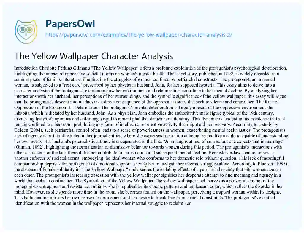 Essay on The Yellow Wallpaper Character Analysis
