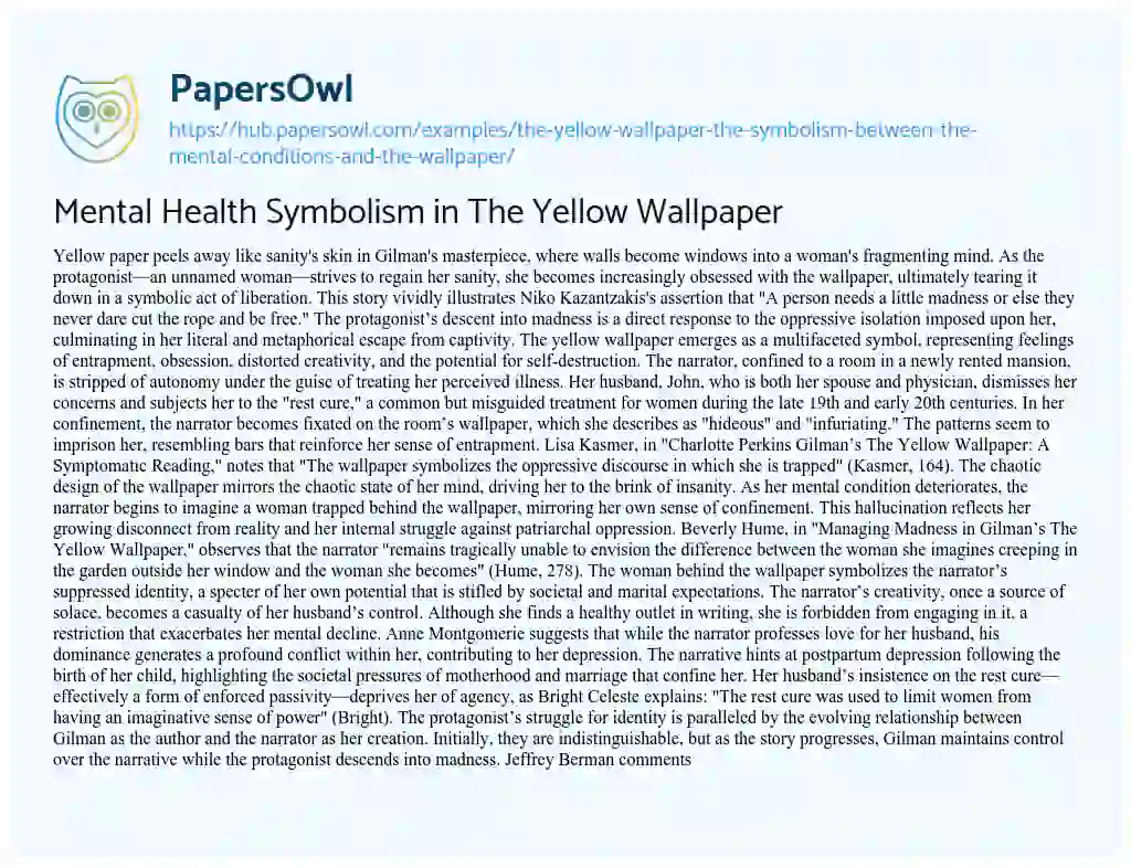 Essay on Mental Health Symbolism in The Yellow Wallpaper