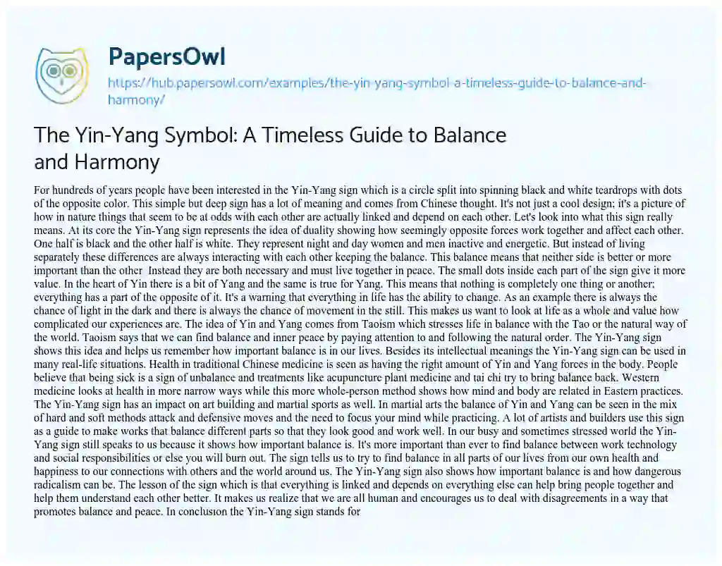 Essay on The Yin-Yang Symbol: A Timeless Guide to Balance and Harmony