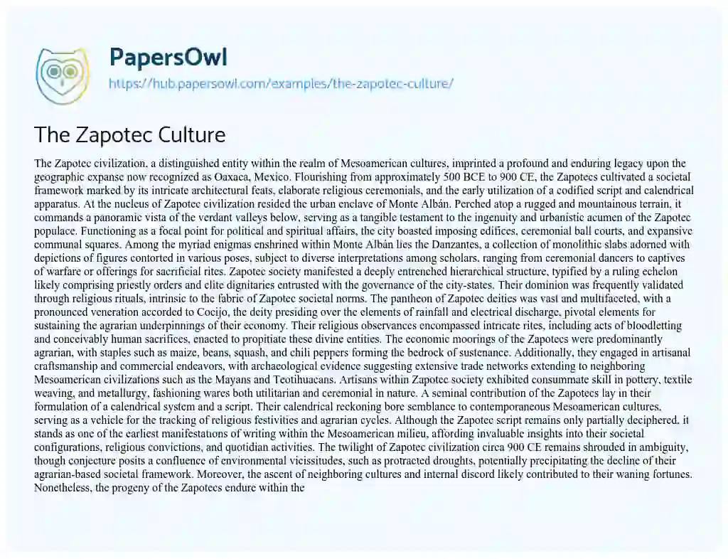 Essay on The Zapotec Culture