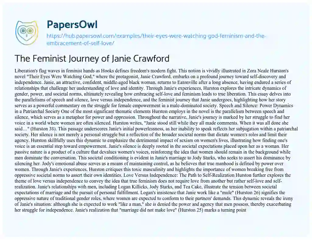 Essay on The Feminist Journey of Janie Crawford