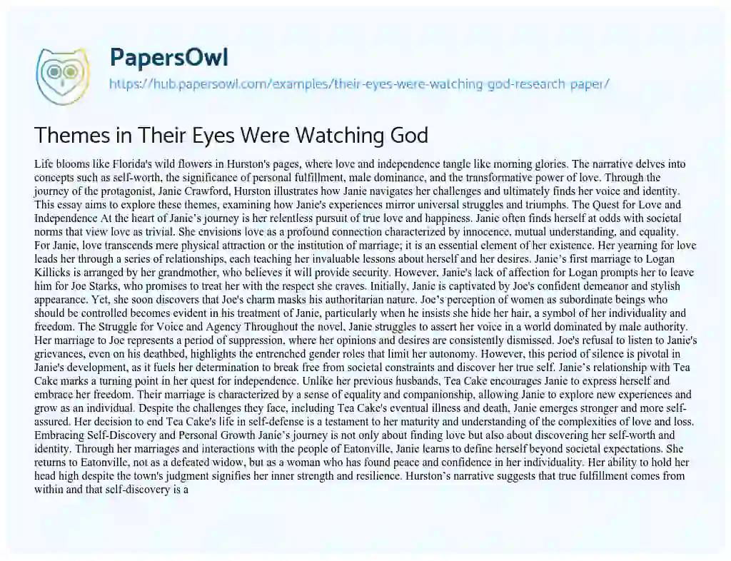 Essay on Themes in Their Eyes Were Watching God
