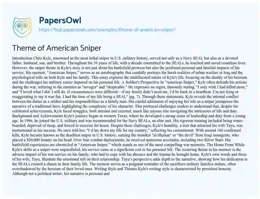 Essay on Theme of American Sniper