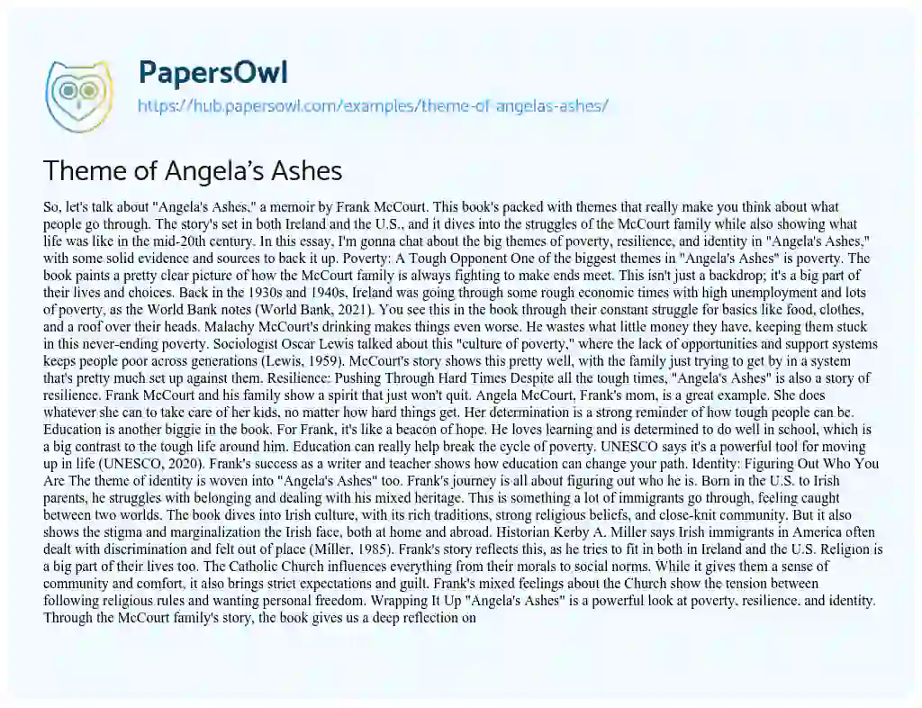 Essay on Theme of Angela’s Ashes