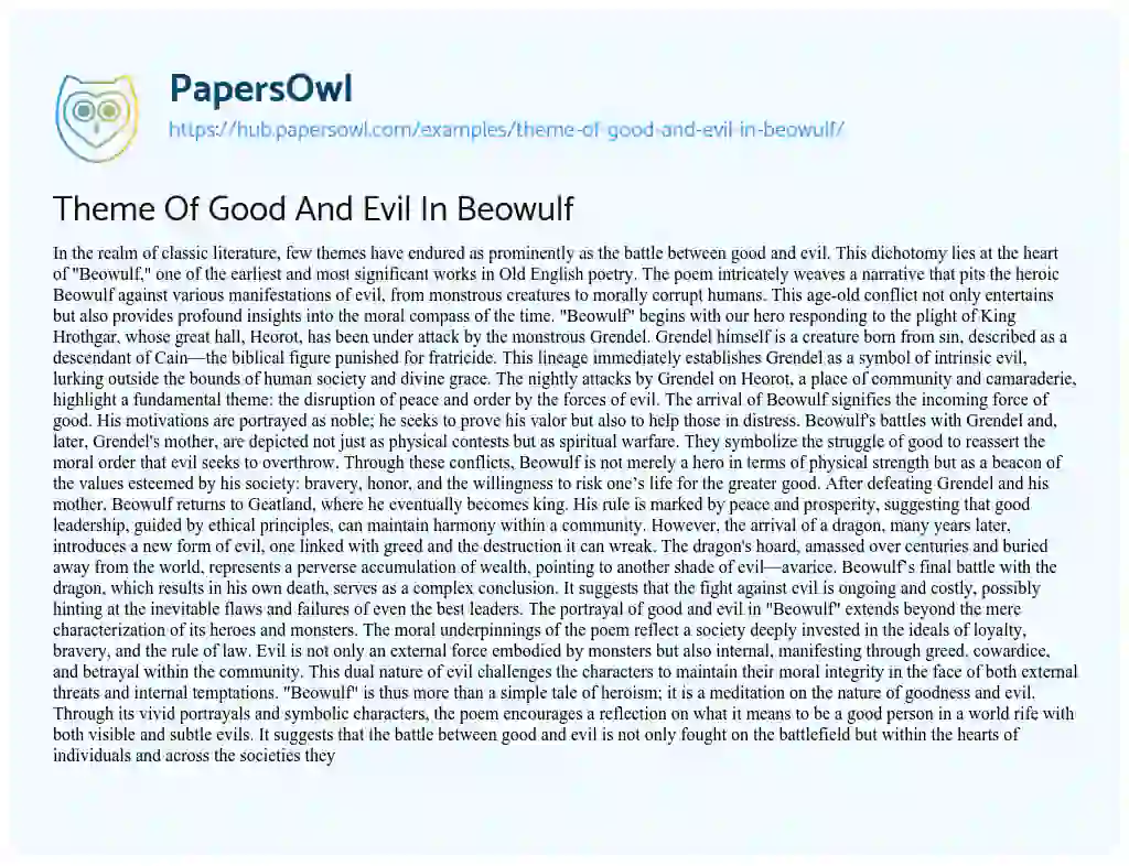 Essay on Theme Of Good And Evil In Beowulf