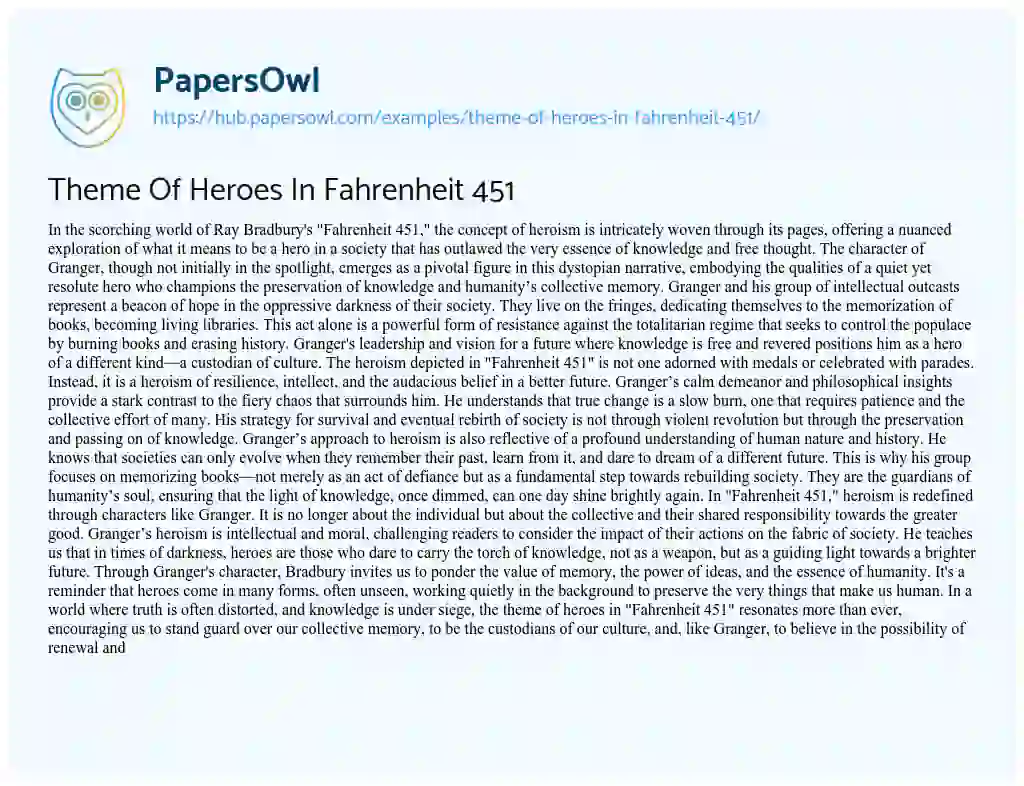 Essay on Theme Of Heroes In Fahrenheit 451