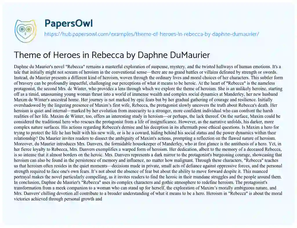 Essay on Theme of Heroes in Rebecca by Daphne DuMaurier