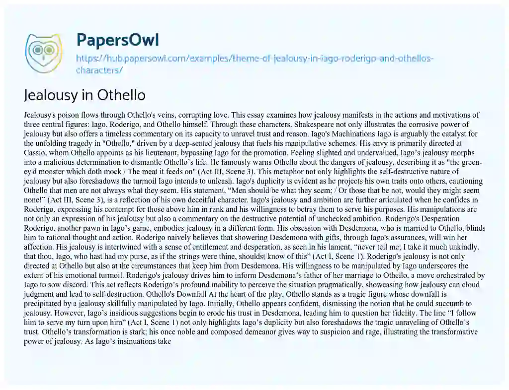 Essay on Jealousy in Othello