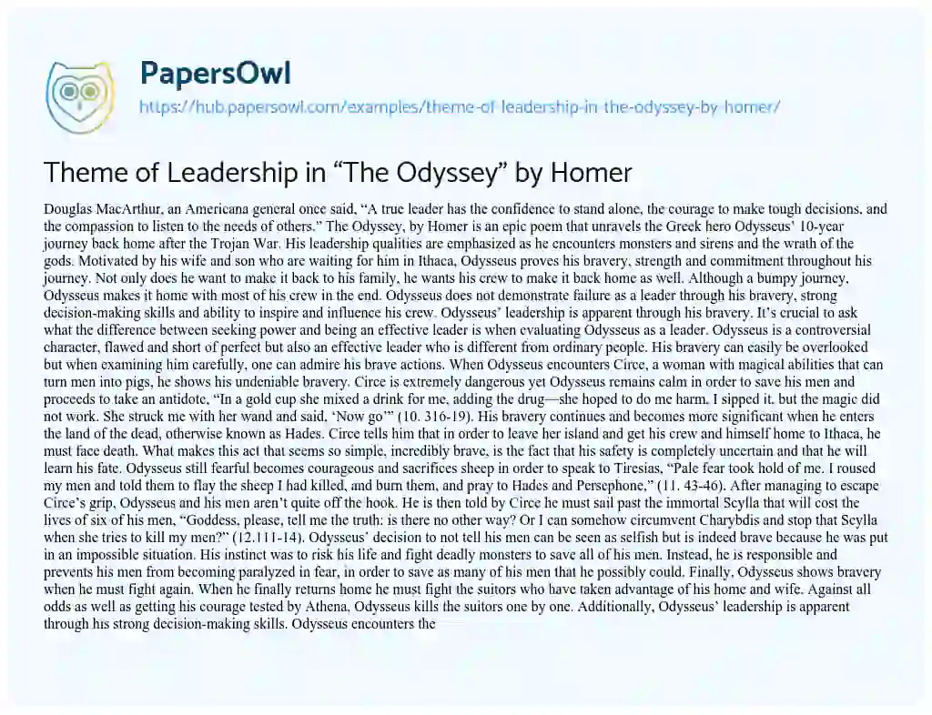 Essay on Theme of Leadership in “The Odyssey” by Homer