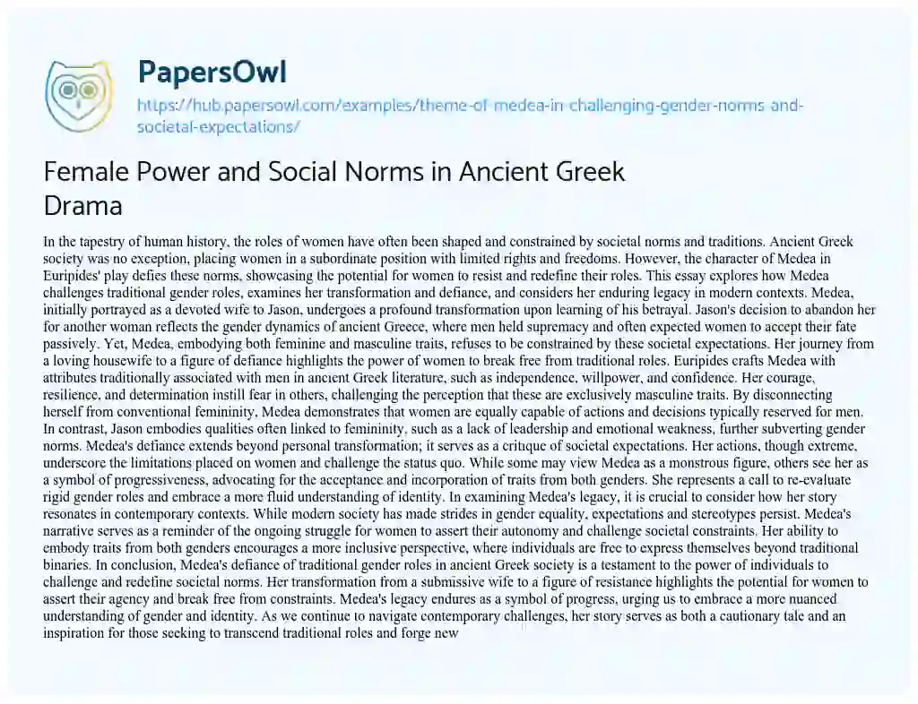 Essay on Female Power and Social Norms in Ancient Greek Drama