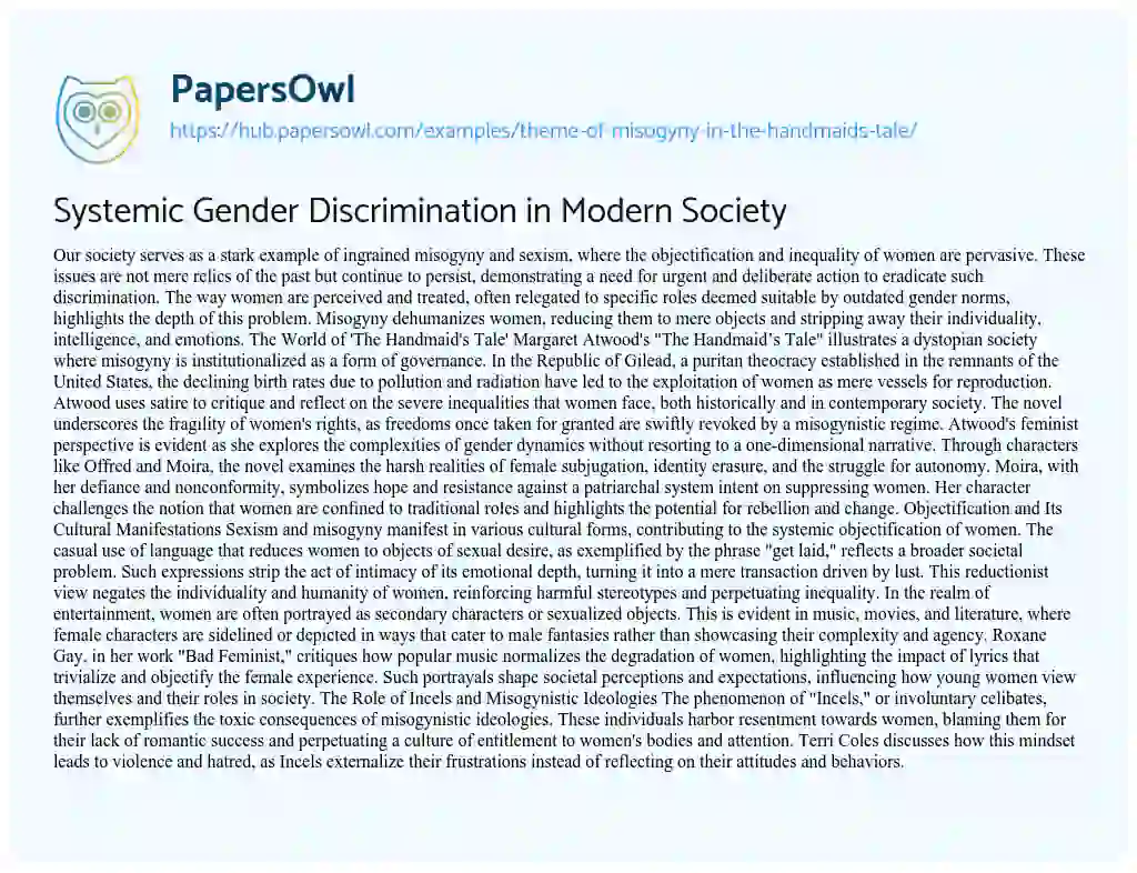 Essay on Systemic Gender Discrimination in Modern Society