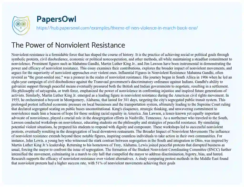 Essay on The Power of Nonviolent Resistance