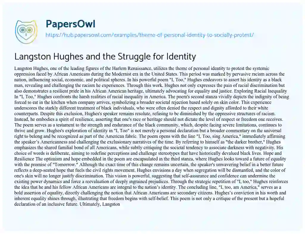 Essay on Langston Hughes and the Struggle for Identity