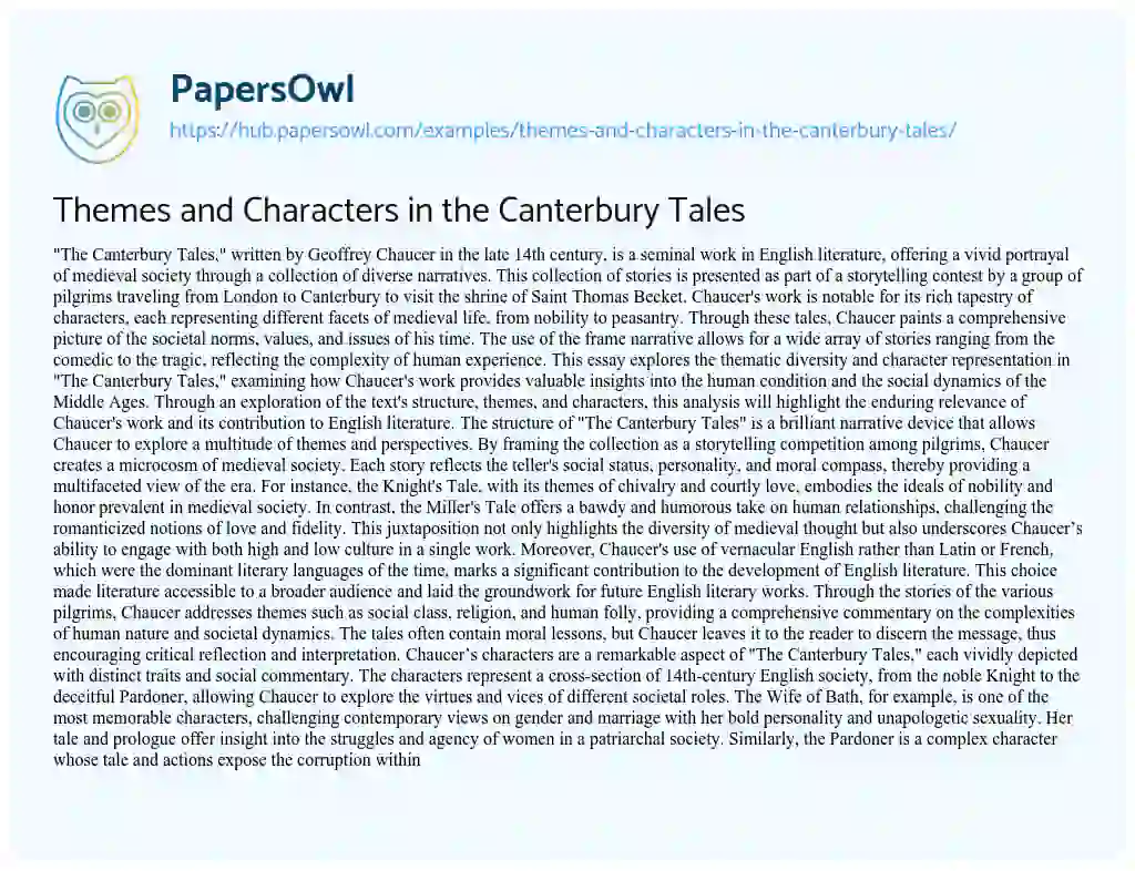 Essay on Themes and Characters in the Canterbury Tales
