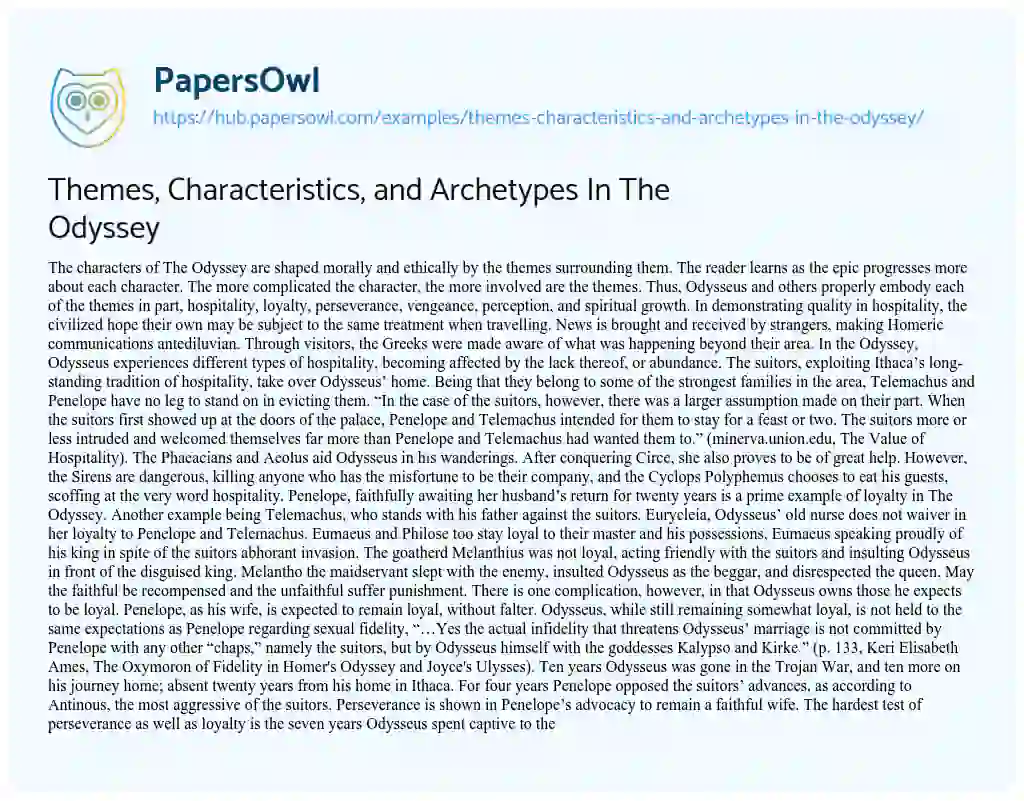 Essay on Themes, Characteristics, and Archetypes In The Odyssey