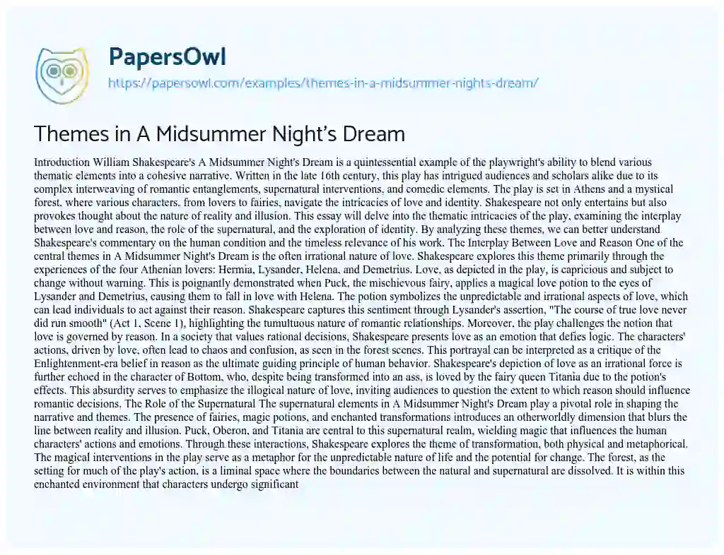Essay on Themes in A Midsummer Night’s Dream