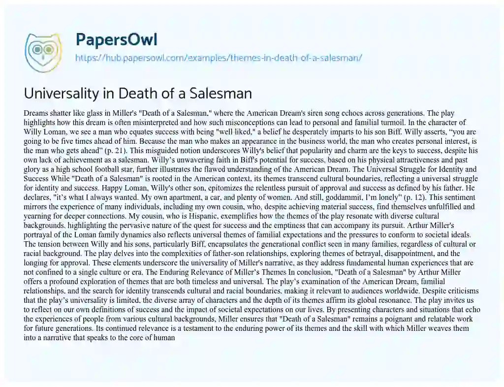 Essay on Universality in Death of a Salesman