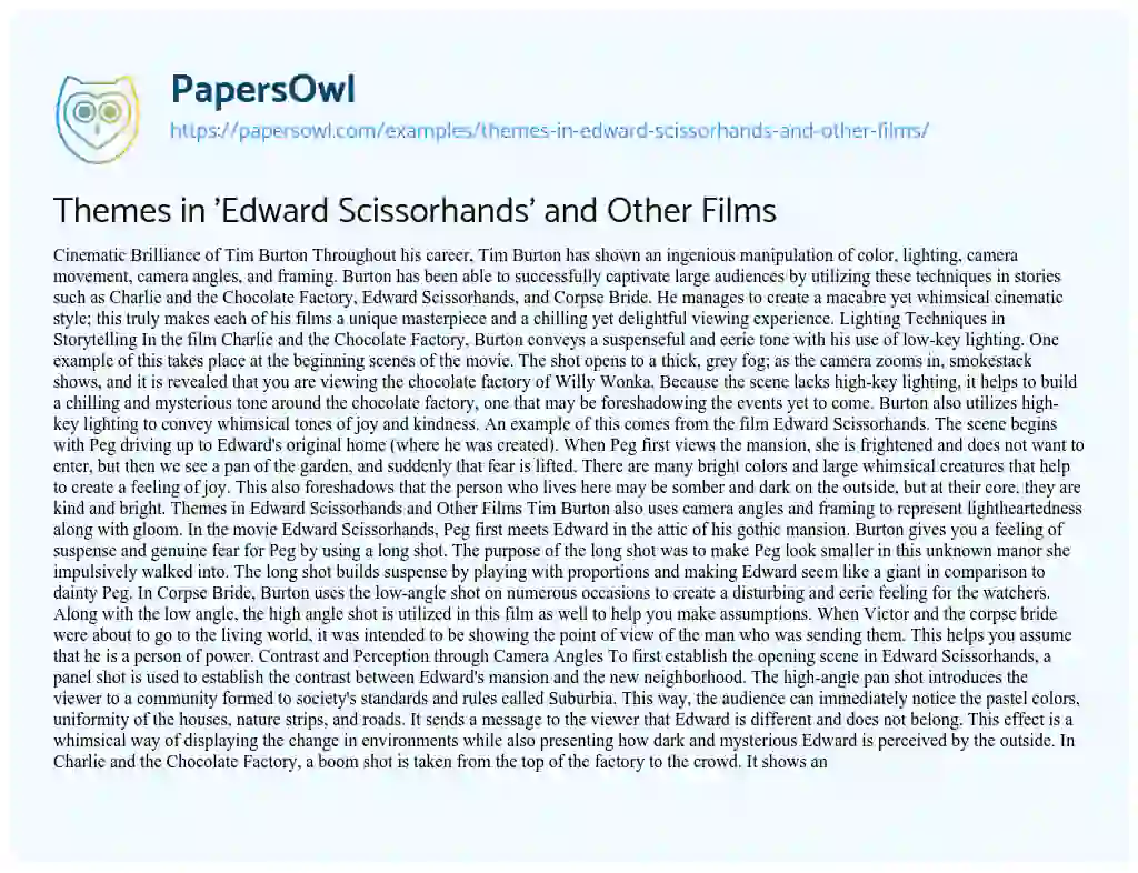 Essay on Themes in ‘Edward Scissorhands’ and Other Films