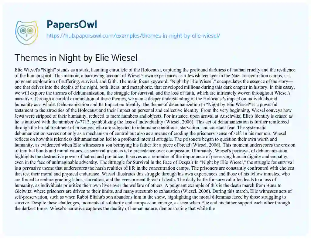Essay on Themes in Night by Elie Wiesel