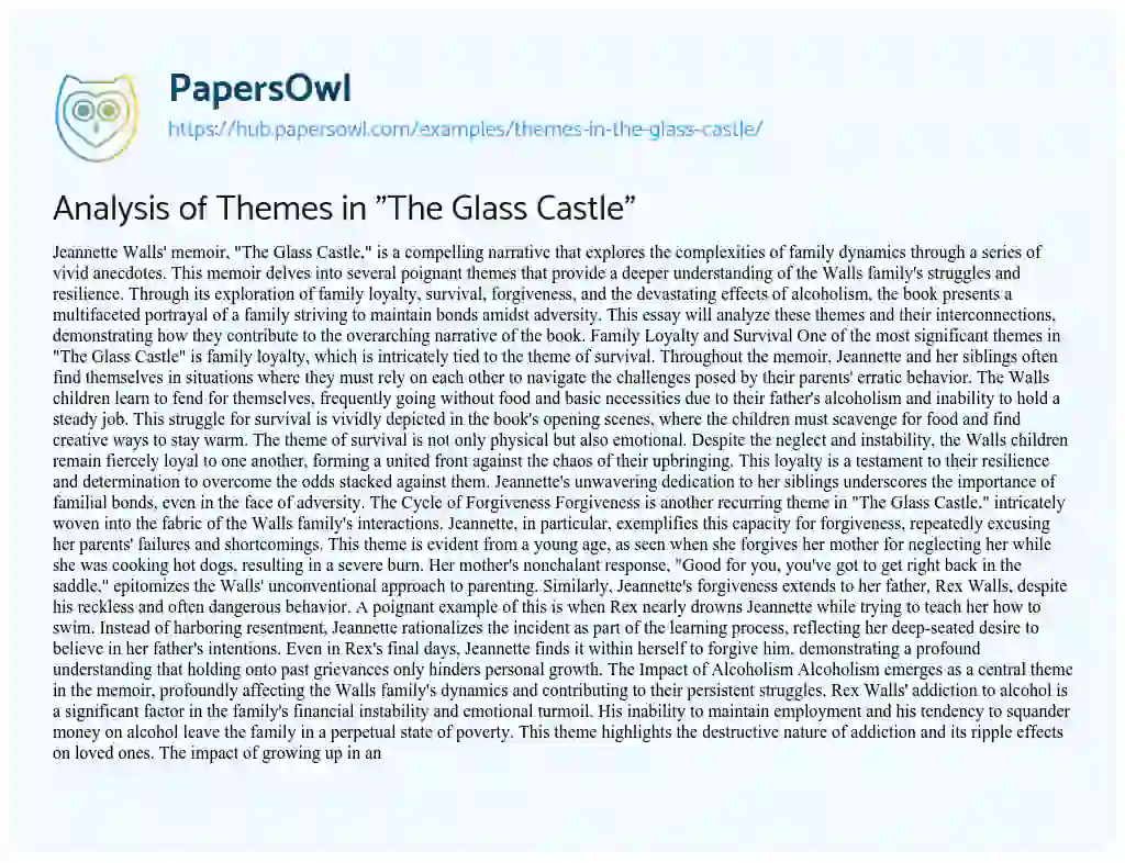 Essay on Analysis of Themes in “The Glass Castle”