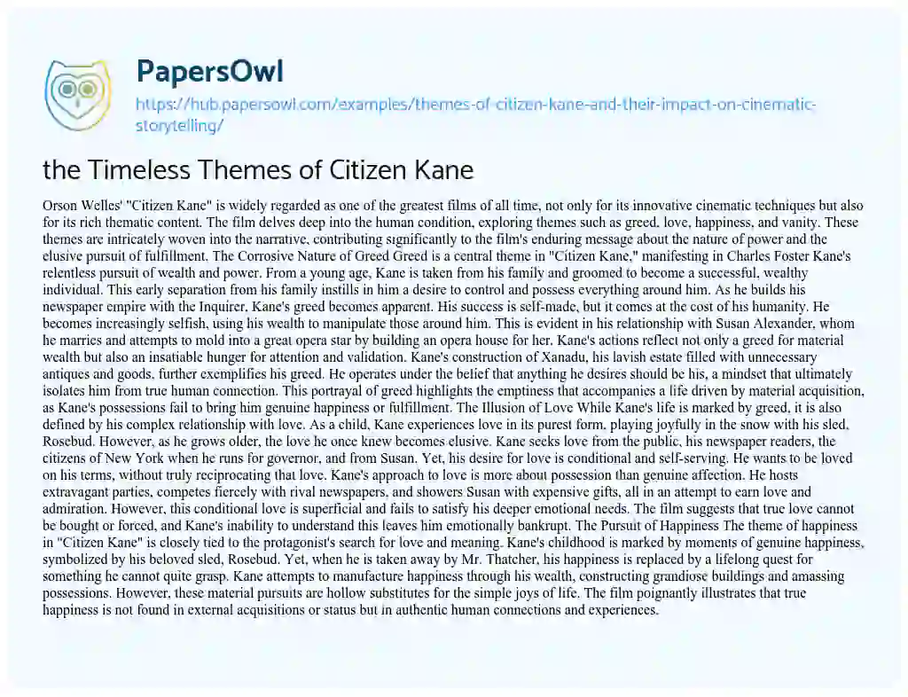 Essay on the Timeless Themes of Citizen Kane