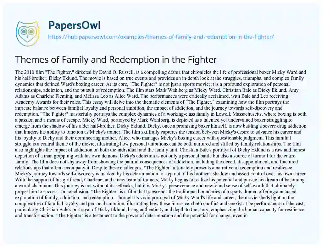 Essay on Themes of Family and Redemption in the Fighter