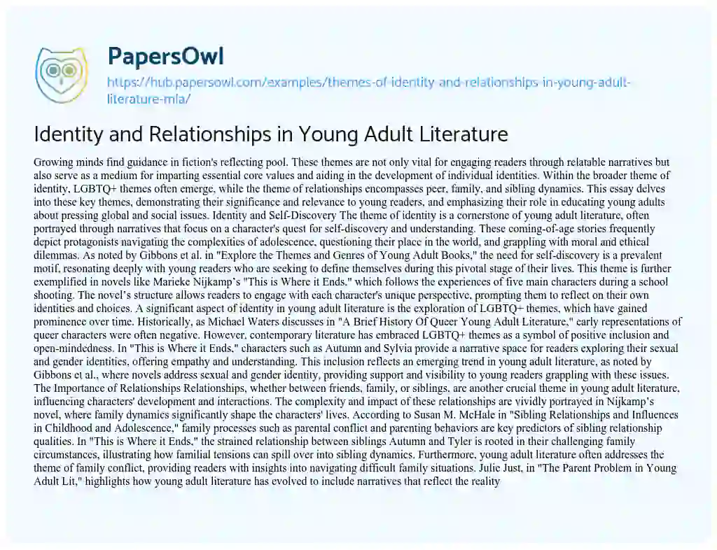 Essay on Identity and Relationships in Young Adult Literature
