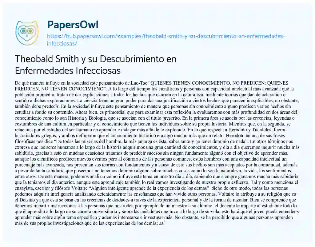 Essay on Theobald Smith y su Descubrimiento en Enfermedades Infecciosas