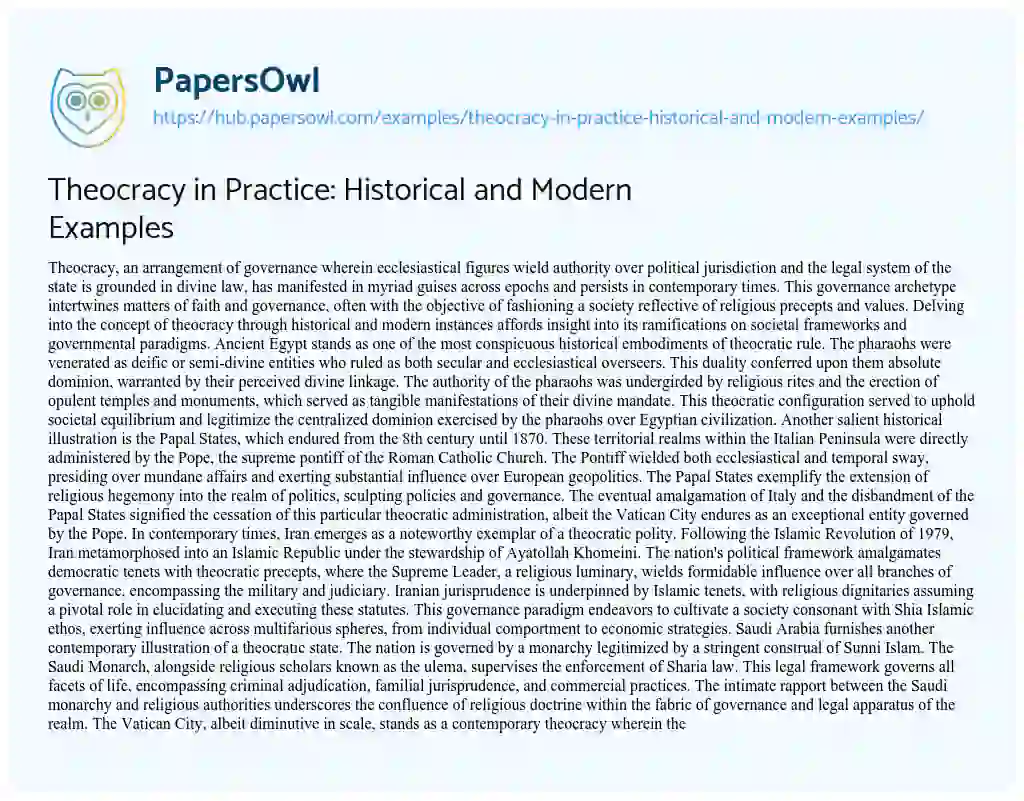 Essay on Theocracy in Practice: Historical and Modern Examples