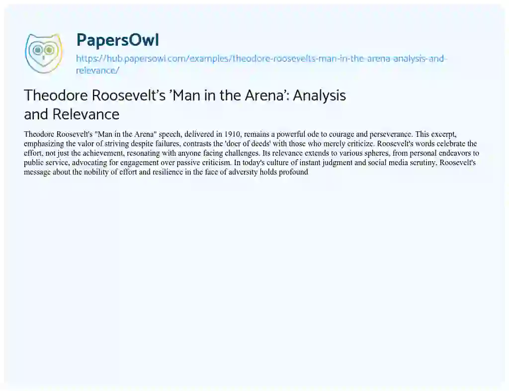 Essay on Theodore Roosevelt’s ‘Man in the Arena’: Analysis and Relevance