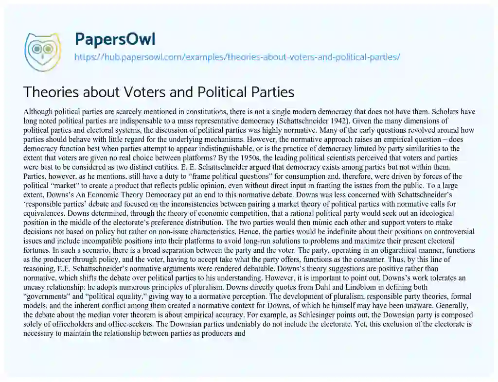 Essay on Theories about Voters and Political Parties