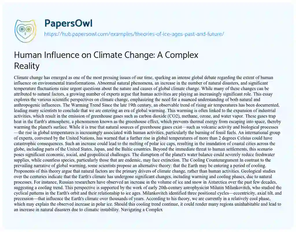 Essay on Human Influence on Climate Change: A Complex Reality